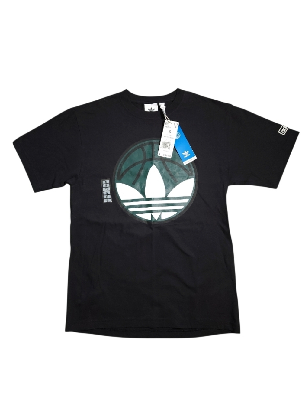 adidas Black Short-Sleeve Tee with Green Trefoil Basketball Logo